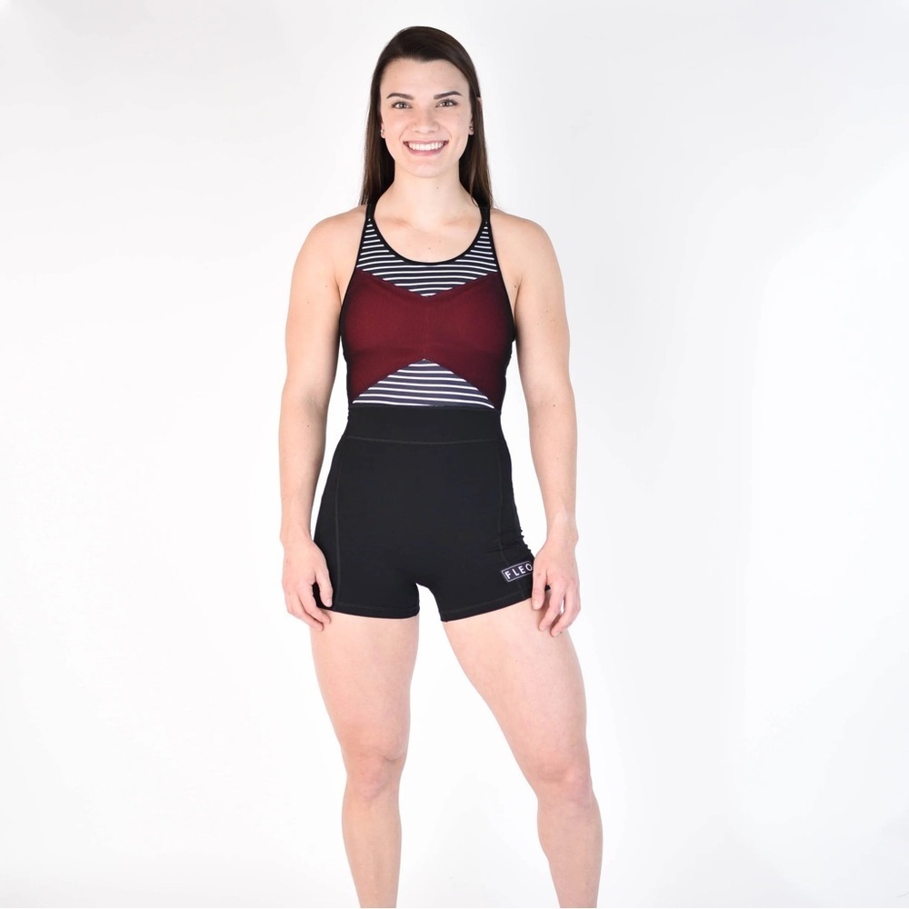 FLEO Midnight Stripes Singlet Unitard Leotard Black Red Athletic Bodysuit
